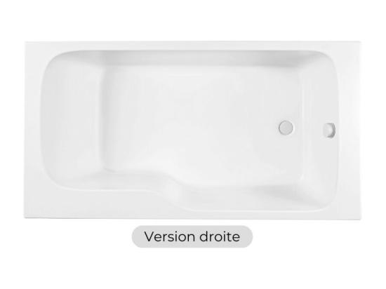 Vente Unique Baignoire Bain Douche JACOB DELAFON Malice Antidérapante Version Droite 170x90 Cm Blanc Mat
