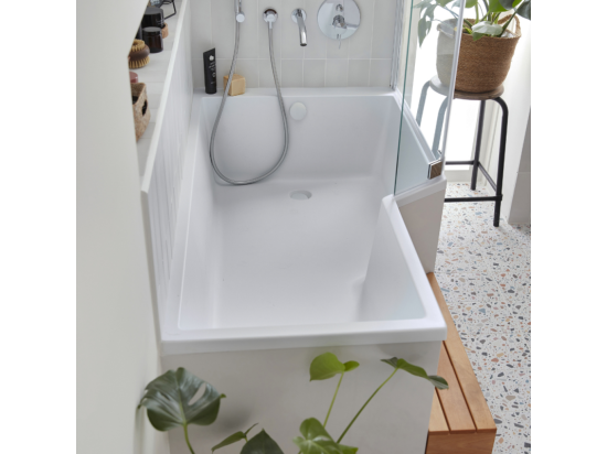 Vente Unique Baignoire Bain Douche JACOB DELAFON Neo 170 X 90 Droite + Pare Bain + Tablier + étagère