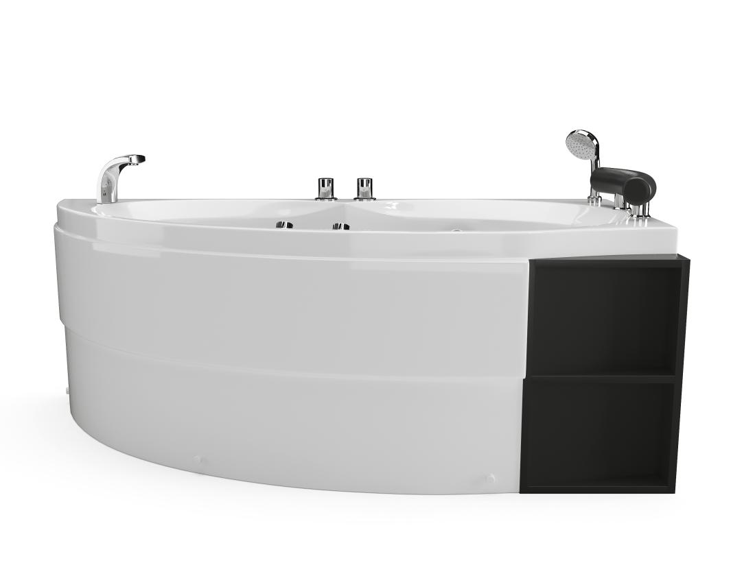Vente Unique Baignoire Balnéo Asymétrique Blanche Avec Niches - 1 Place - 150 X 100 Cm - Angle Droit - LUANA