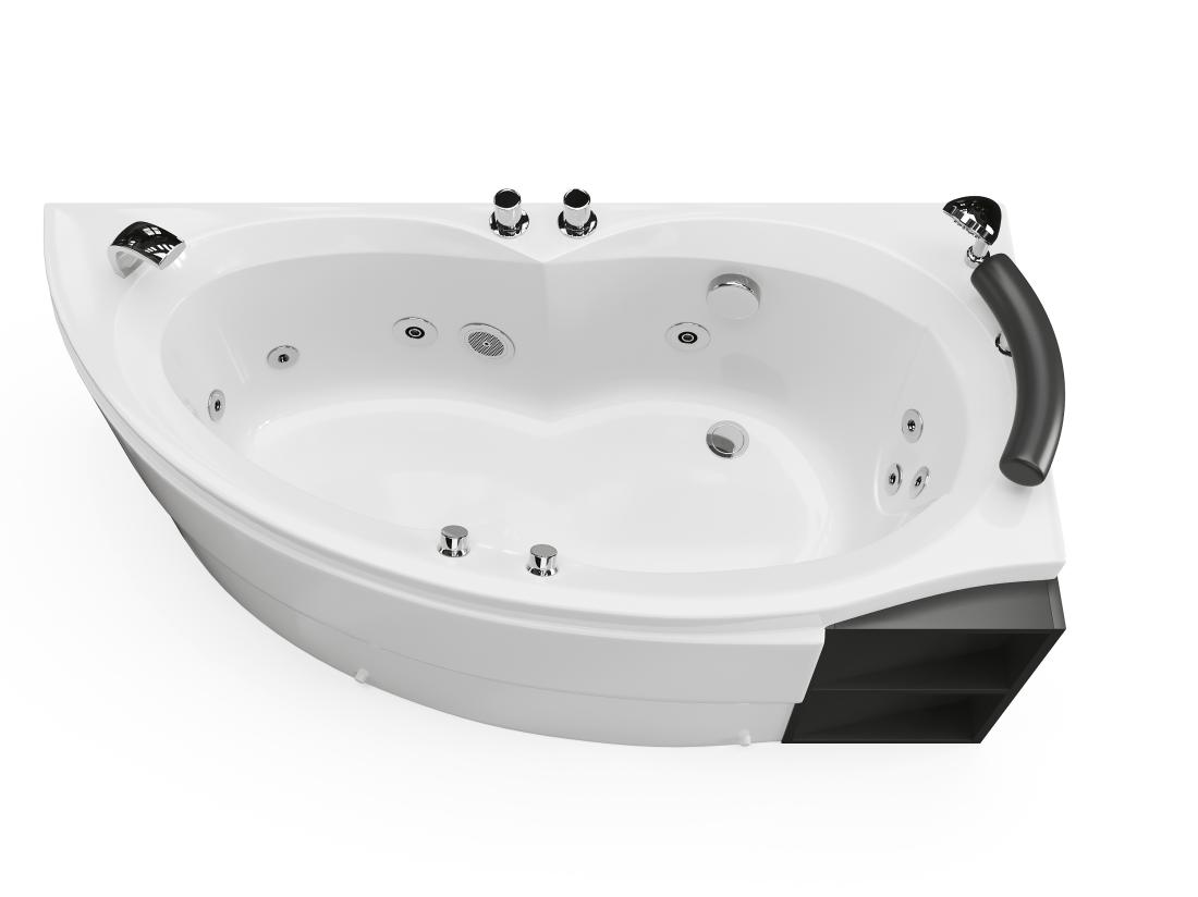 Vente Unique Baignoire Balnéo Asymétrique Blanche Avec Niches - 1 Place - 150 X 100 Cm - Angle Droit - LUANA
