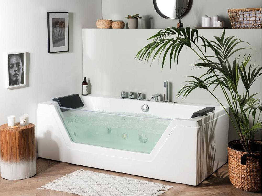 Vente Unique Baignoire Balnéo Blanche 153 X 71 Cm Avec LED SAMANA