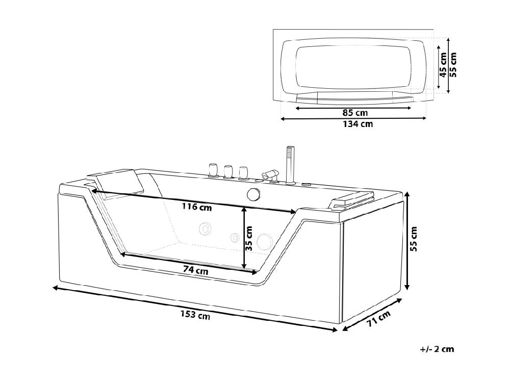 Vente Unique Baignoire Balnéo Blanche 153 X 71 Cm Avec LED SAMANA