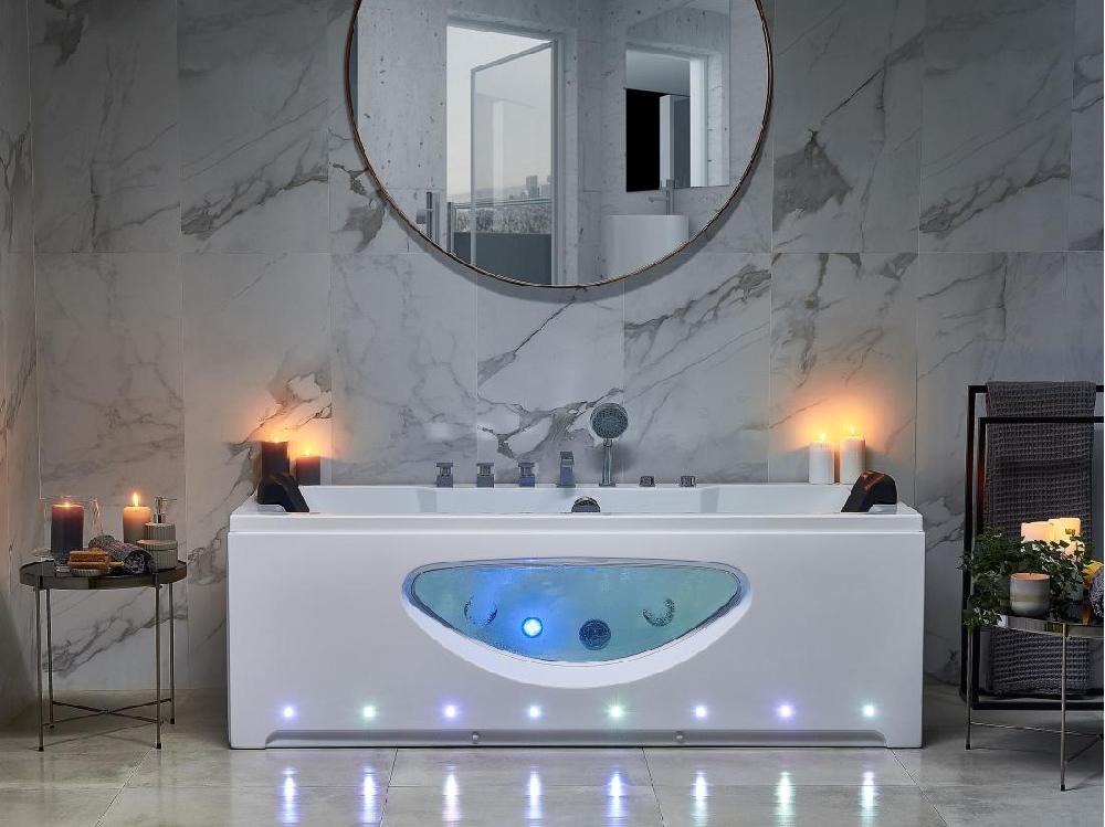 Vente Unique Baignoire Balnéo Blanche 180 X 80 Cm Avec LED HAWES