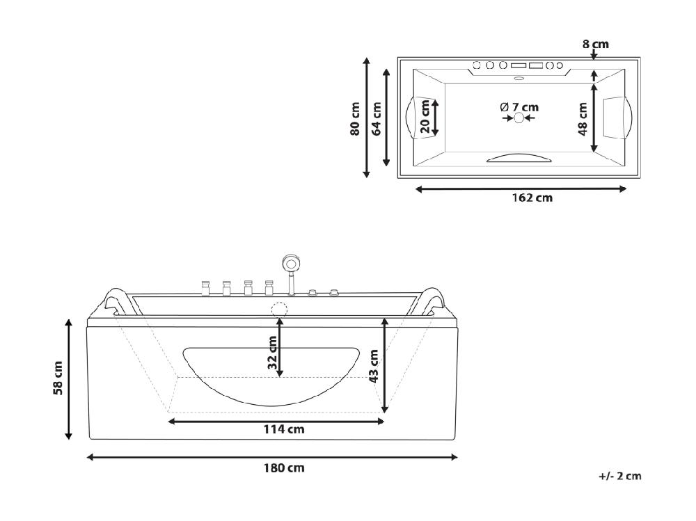 Vente Unique Baignoire Balnéo Blanche 180 X 80 Cm Avec LED HAWES