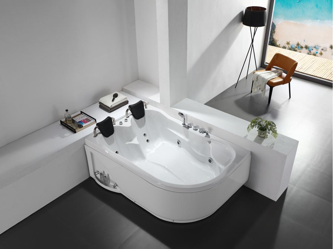 vente unique Baignoire balnéo blanche - 2 places - 385 L - 181 x 121 x 65 cm - Angle gauche - RAFINA