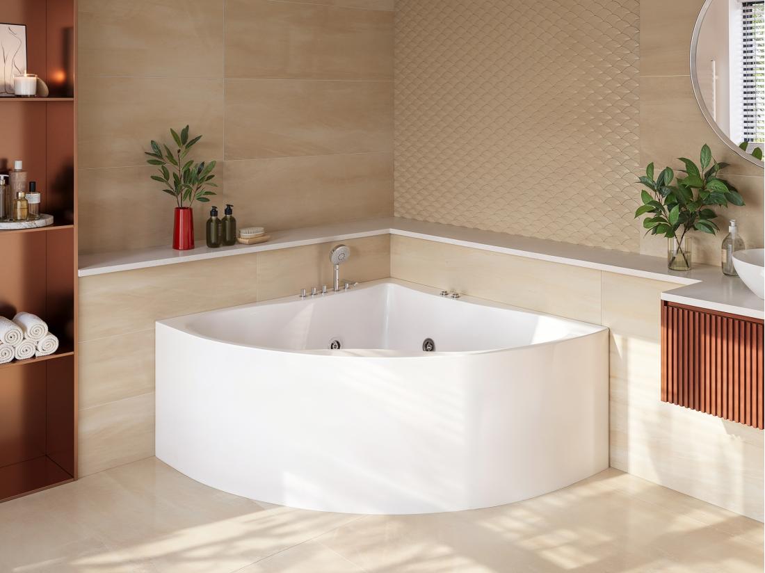 vente unique Baignoire balnéo d'angle AGYNESS - 263L - 135*135*57 cm