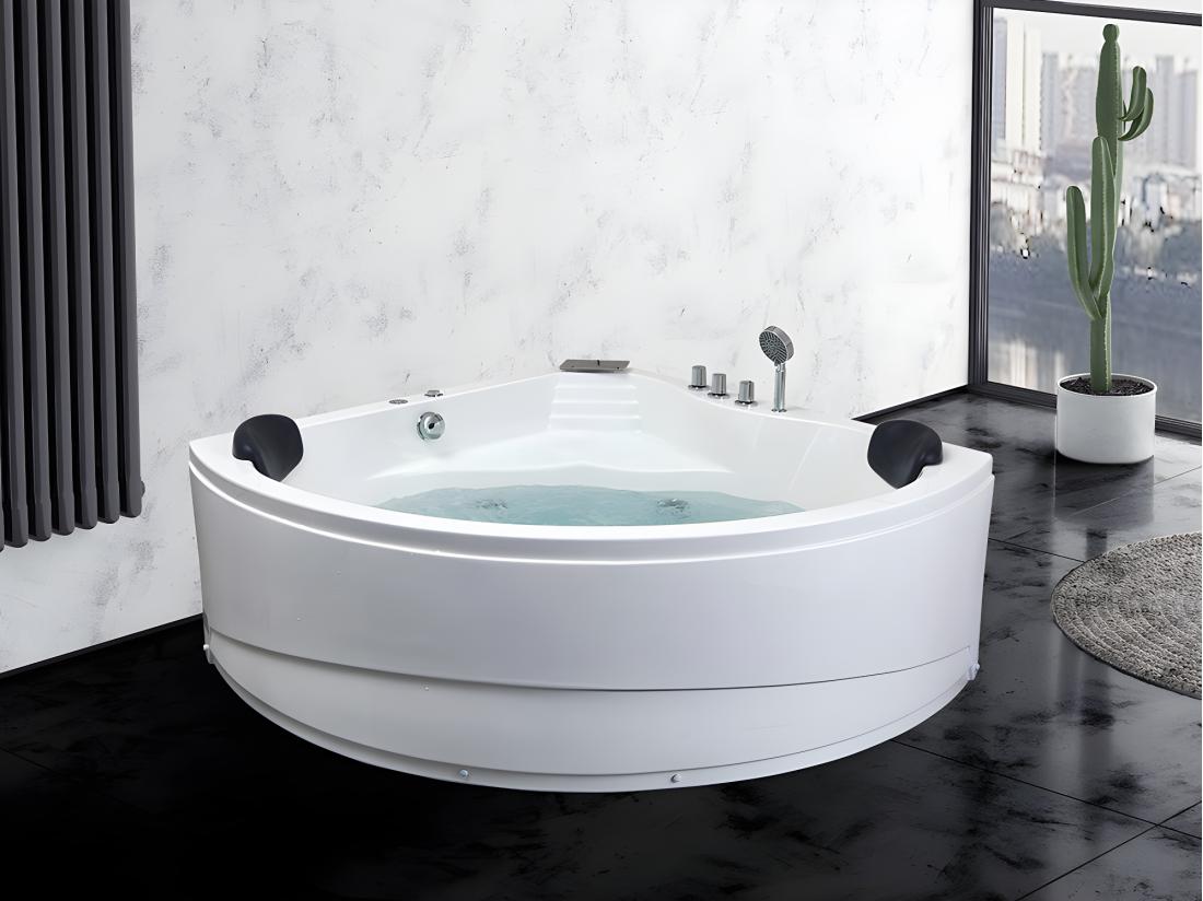 vente unique Baignoire balnéo d'angle avec système de cascade AGLENA - 2 places - 350L - 150*150*60 cm