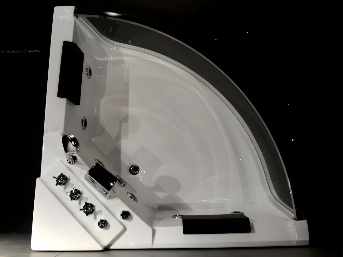 Vente Unique Baignoire Balnéo D'angle Vitrée - 2 Places - 330 L - 138 X 138 X 59 Cm - EVELINA