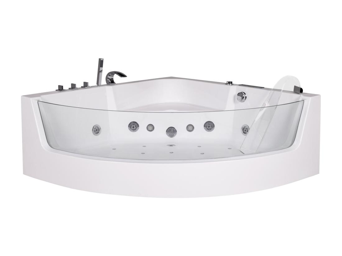 Vente Unique Baignoire Balnéo D'angle Vitrée ETHRA - 1 Place - 255 L - 150*150*57cm - Blanche