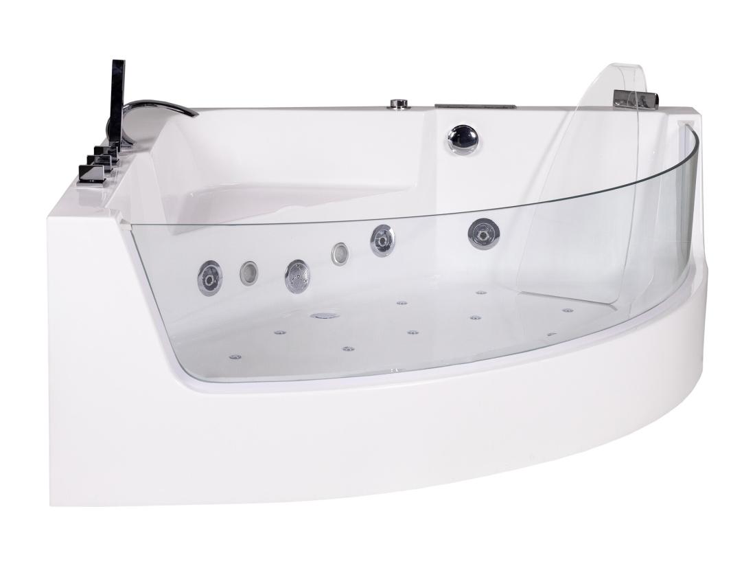 Vente Unique Baignoire Balnéo D'angle Vitrée ETHRA - 1 Place - 255 L - 150*150*57cm - Blanche