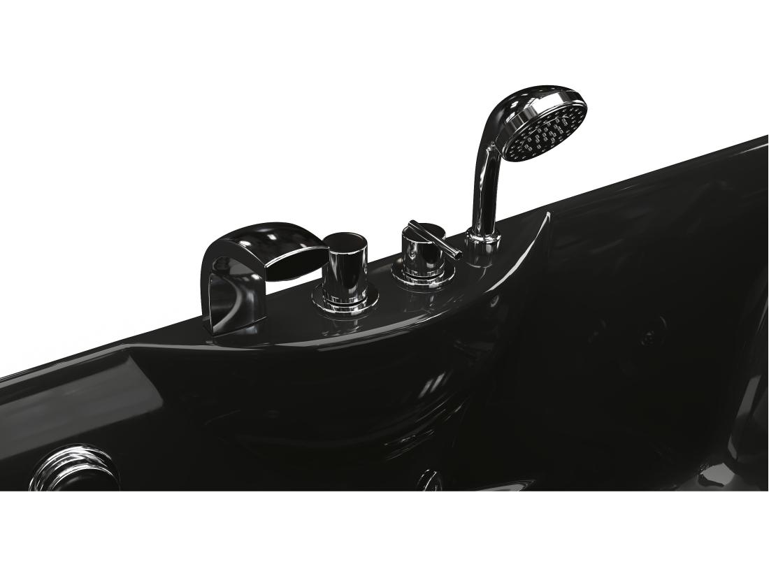 Vente Unique Baignoire Balnéo Noire - 1 Place - 140L - 150 X 75 X 54 5 Cm - Angle Gauche - GAVINO