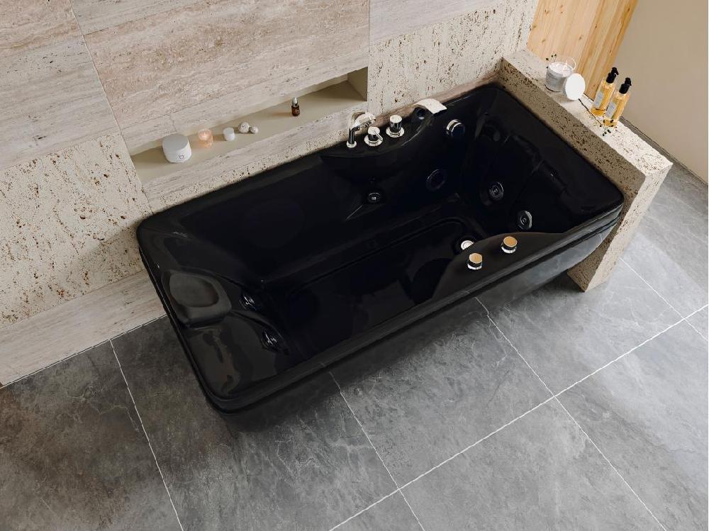 vente unique Baignoire balnéo noire - 1 place - 140L - 150 x 75 x 54 5 cm - Angle droit - GAVINO