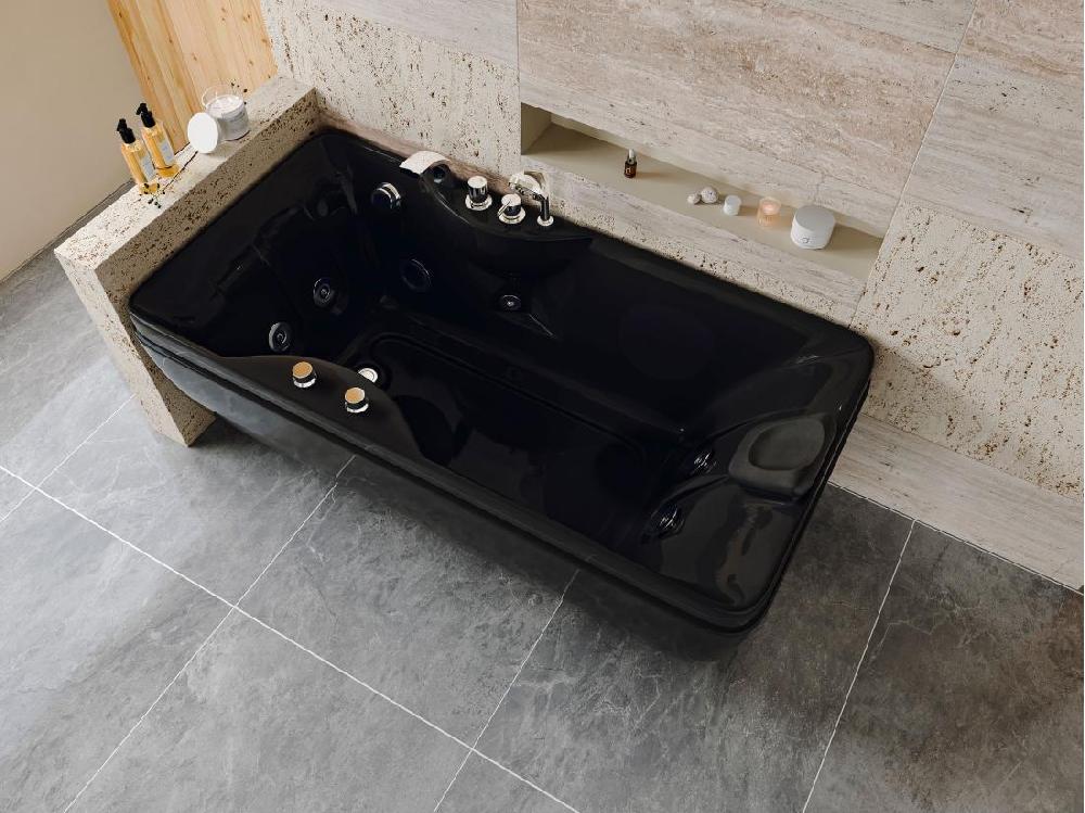 vente unique Baignoire balnéo noire - 1 place - 140L - 150 x 75 x 54 5 cm - Angle gauche - GAVINO