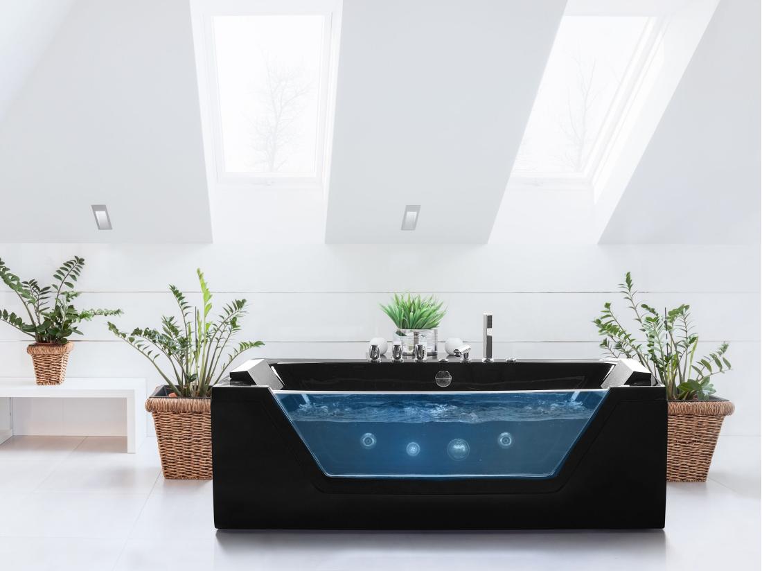 Vente Unique Baignoire Balnéo Noire 153 X 71 Cm Avec LED SAMANA