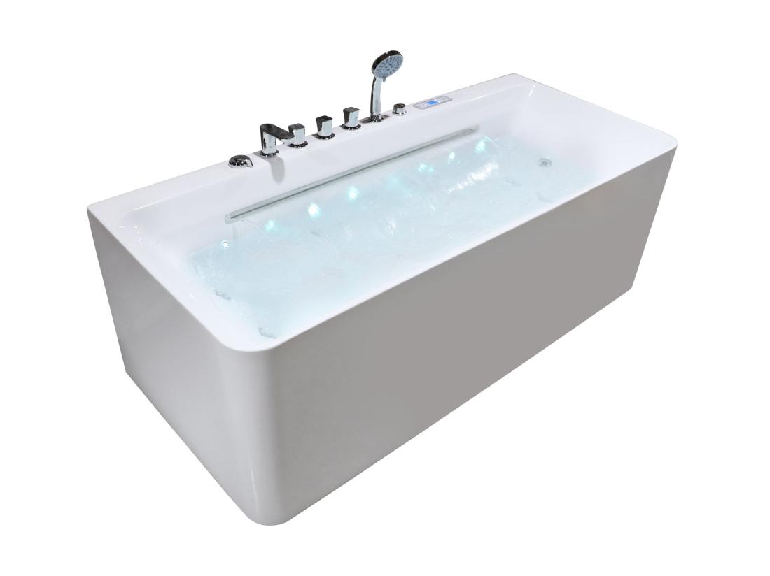 Vente Unique Baignoire Balnéo Semi-ilot Blanche - 1 Place - 470 L - 170 X 75 Cm - KIRANA
