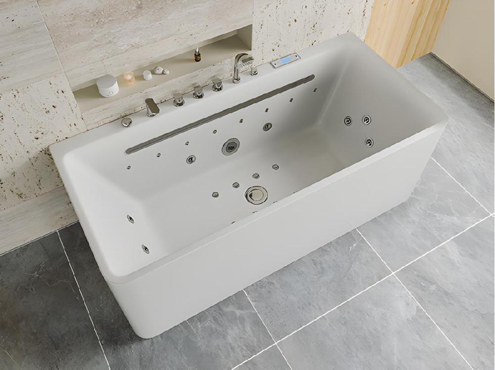 vente unique Baignoire balnéo semi-ilot blanche - 1 place - 470 L - 170 x 75 cm - KIRANA