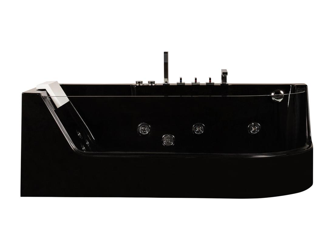 Vente Unique Baignoire Balnéo Vitrée ARIA Noire - 1 Place - 263L - 170*80*57cm - Angle Gauche