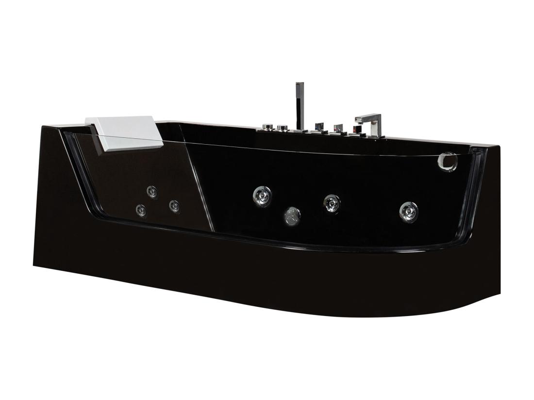 Vente Unique Baignoire Balnéo Vitrée ARIA Noire - 1 Place - 263L - 170*80*57cm - Angle Gauche