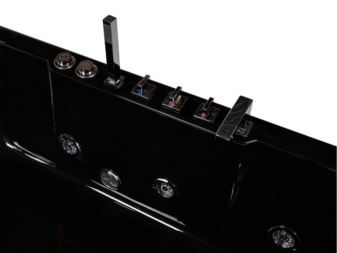 Vente Unique Baignoire Balnéo Vitrée ARIA Noire - 1 Place - 263L - 170*80*57cm - Angle Gauche
