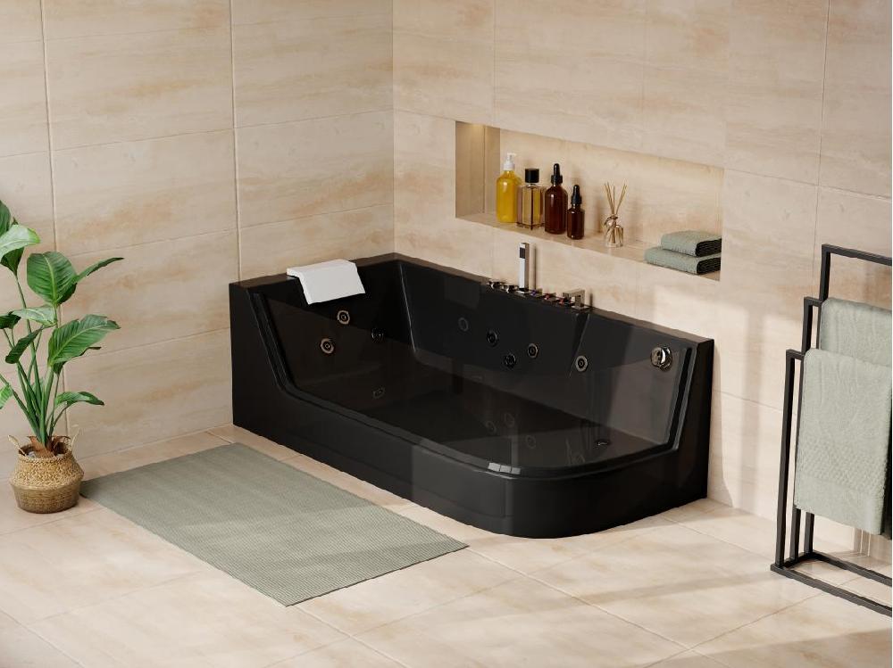 vente unique Baignoire balnéo vitrée ARIA noire - 1 place - 263L - 170*80*57cm - angle gauche