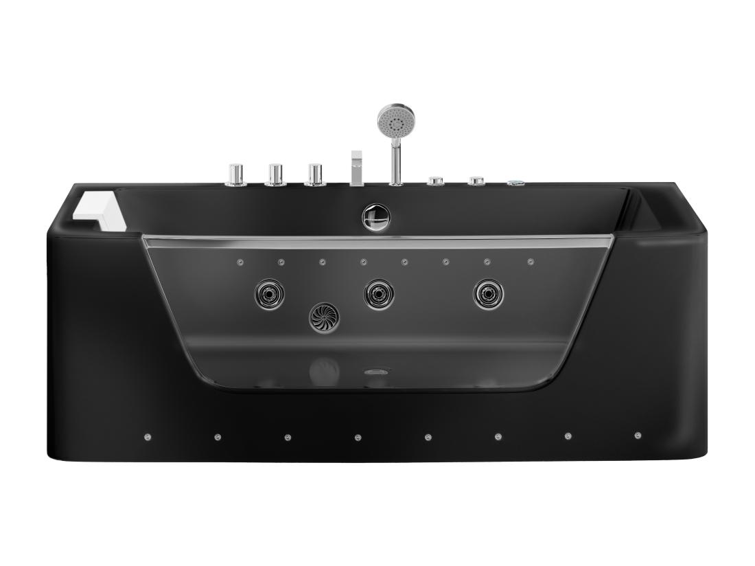 Vente Unique Baignoire Balnéo Vitrée Semi-îlot à Leds DYONA - 1 Place - 260L - 170*85*58cm - Noir Brillant