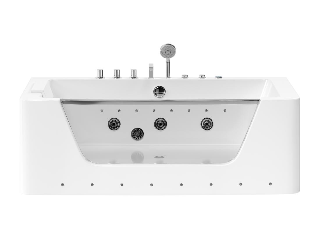 Vente Unique Baignoire Balnéo Vitrée Semi-îlot à Leds DYONA - 1 Place - 260L - 170*85*58cm - Blanche