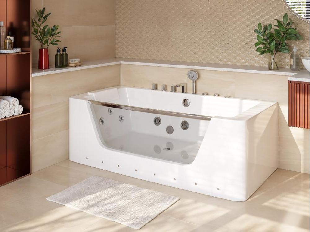 vente unique Baignoire balnéo vitrée semi-îlot à leds DYONA - 1 place - 260L - 170*85*58cm - Blanche