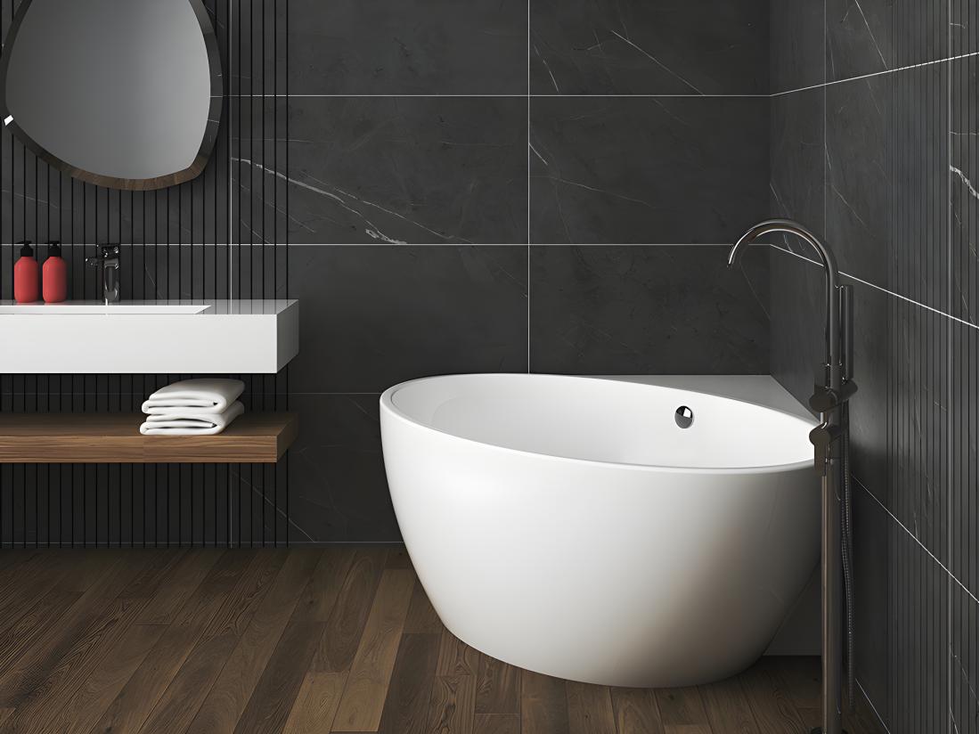 vente unique Baignoire d'angle - 197 L - 127 x 127 x 58 cm - Blanche - Acrylique - GOURAMI