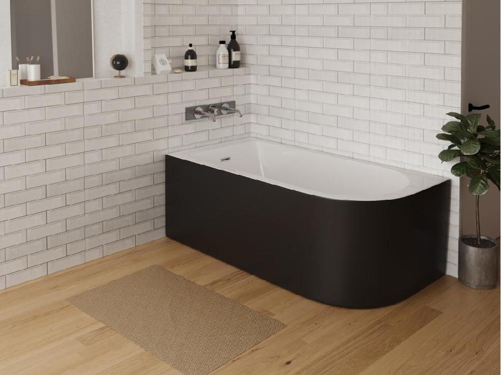 vente unique Baignoire d'angle - 201L - 150 x 75 x 58 cm - Noir brillant - Angle gauche - ANIKA