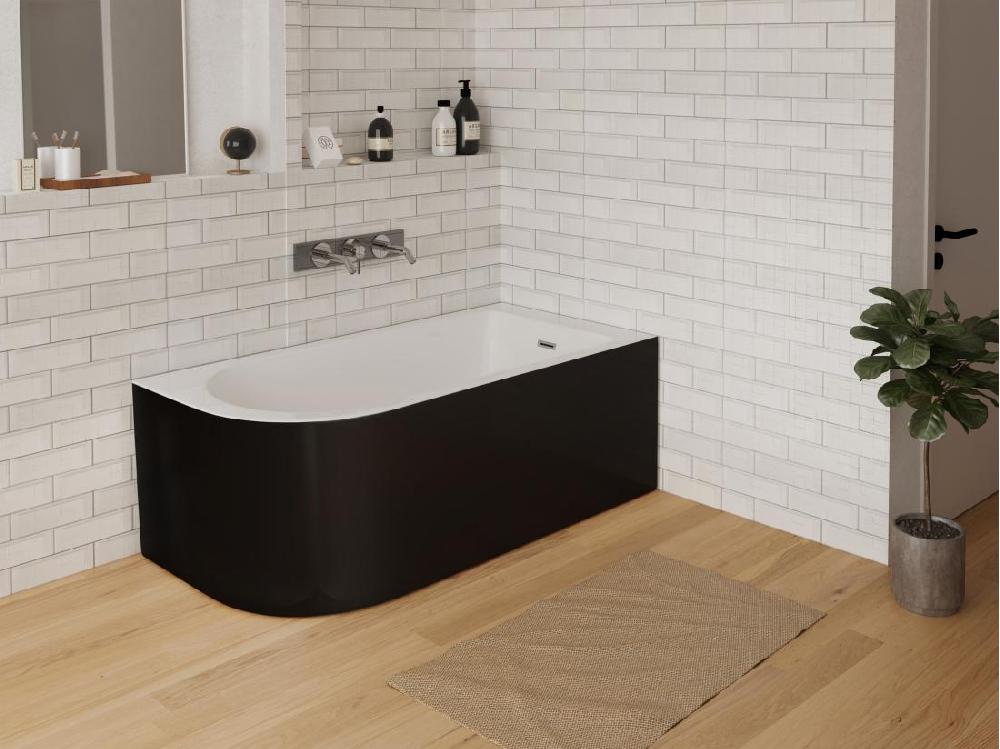 vente unique Baignoire d'angle - 201L - 150 x 75 x 58 cm - Noir brillant - Angle droit - ANIKA