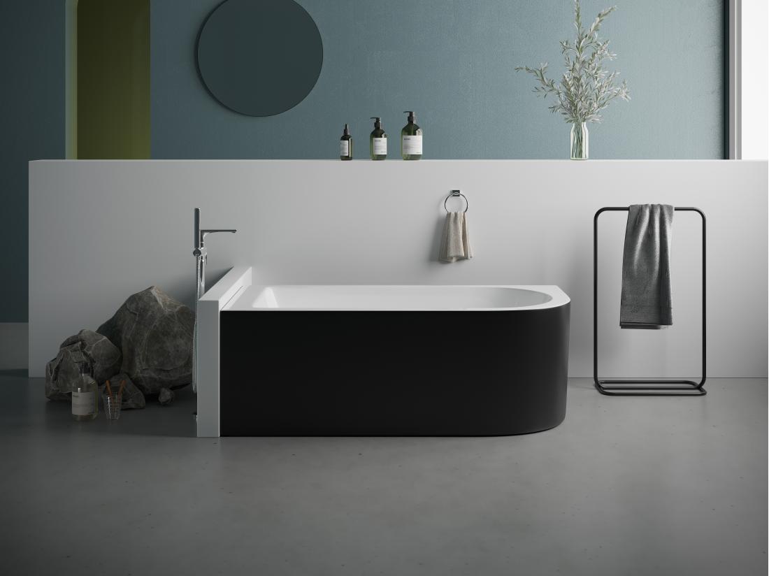 Vente Unique Baignoire D'angle - 240L - 170 X 75 X 58 Cm - Noir Brillant - Angle Gauche - ANIKA
