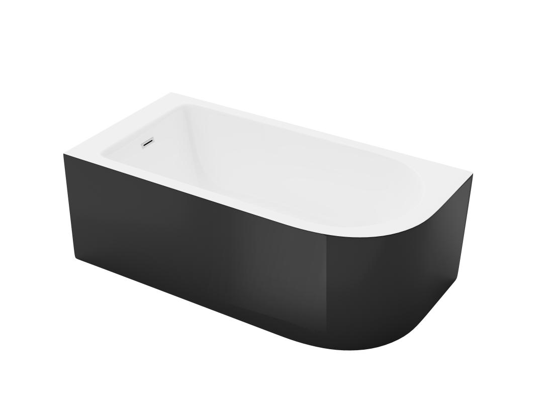 Vente Unique Baignoire D'angle - 240L - 170 X 75 X 58 Cm - Noir Brillant - Angle Gauche - ANIKA