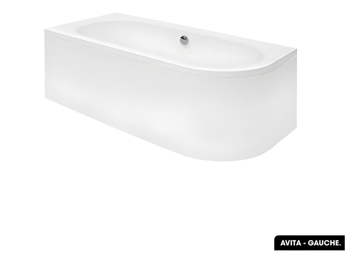 Vente Unique Baignoire D'angle - Avec Tablier Blanc Et Repose Tête Offert