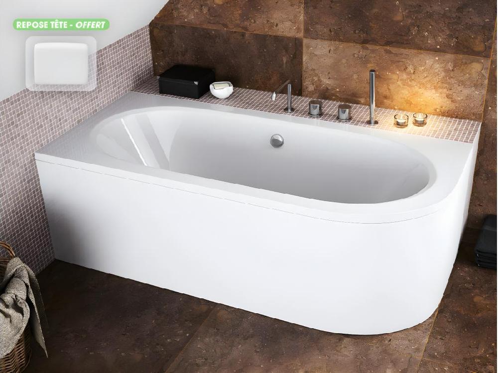 vente unique Baignoire d'angle - avec tablier blanc et repose tête offert