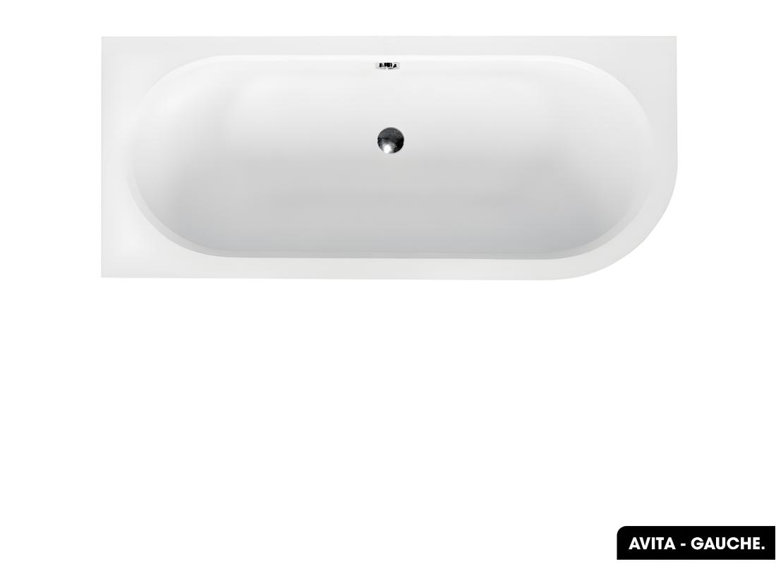 Vente Unique Baignoire D'angle - Avec Tablier Noir Mat Et Repose Tête Offert