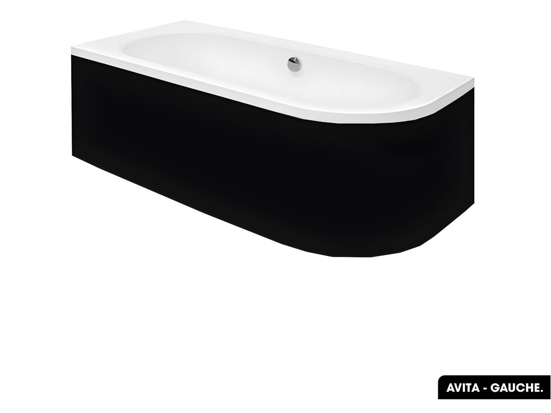 Vente Unique Baignoire D'angle - Avec Tablier Noir Mat Et Repose Tête Offert