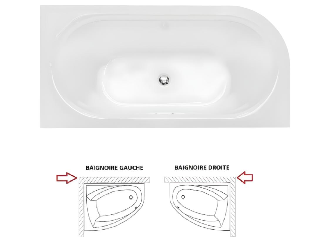 Vente Unique Baignoire D'angle Blanc + Siphon Doré Et Vidage Inclus + Repose Tête - AVITA S CLASSE - GAUCHE - 170 X 75 Cm