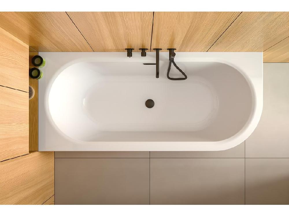 Vente Unique Baignoire D'angle Blanc + Siphon Doré Et Vidage Inclus + Repose Tête - AVITA S CLASSE - GAUCHE - 170 X 75 Cm