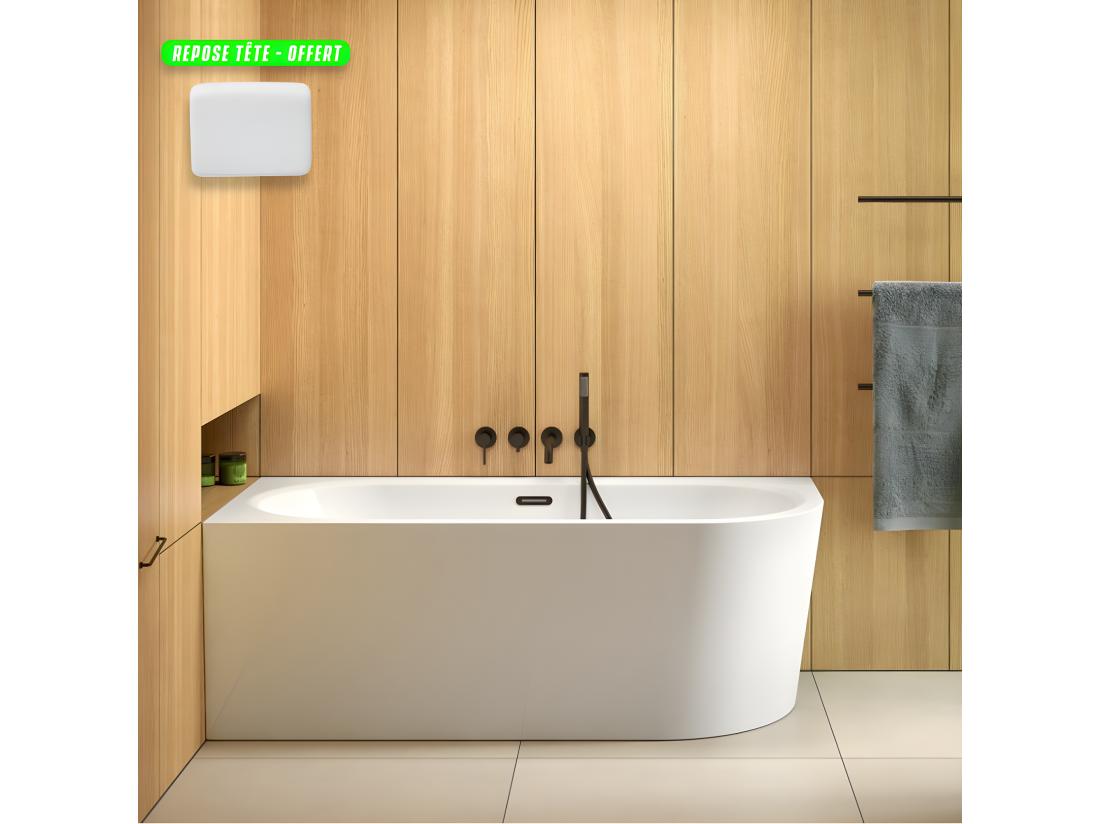 vente unique Baignoire d'angle Blanc + Siphon Doré et Vidage inclus + Repose tête - AVITA S CLASSE - GAUCHE - 170 x 75 cm