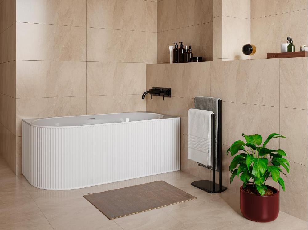 vente unique Baignoire d'angle striée - 290L - 170 x 80 x 60 cm - Blanc mat - Acrylique - Angle droit - BARBORI