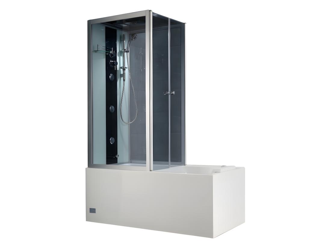 Vente Unique Baignoire Douche Balnéo - Profilés Gris Foncé - L150 X P75 X H215 Cm - 30 Microjets Et 6 Gros Jets - DARIA