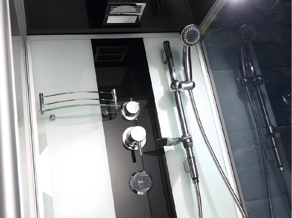 Vente Unique Baignoire Douche Balnéo - Profilés Gris Foncé - L150 X P75 X H215 Cm - 30 Microjets Et 6 Gros Jets - DARIA