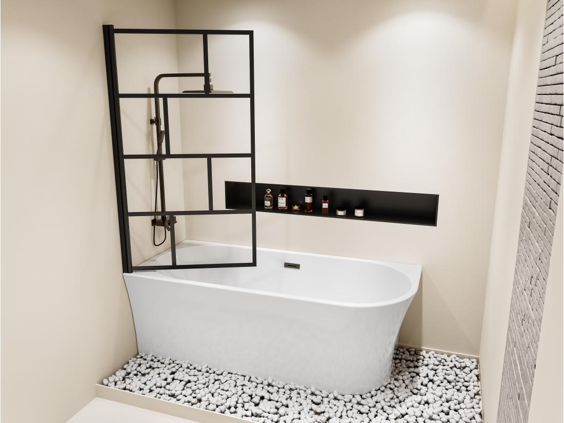 Vente Unique Baignoire Douche Blanche Avec Pare Baignoire Pivotant - 201 L - Angle Gauche - PONTICOLA