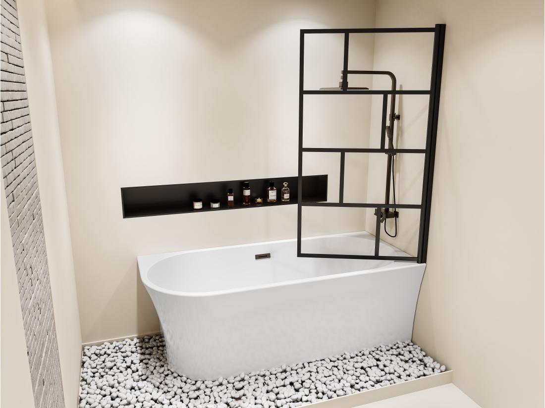 Vente Unique Baignoire Douche Blanche Avec Pare Baignoire Pivotant - 201 L - Angle Droit - PONTICOLA