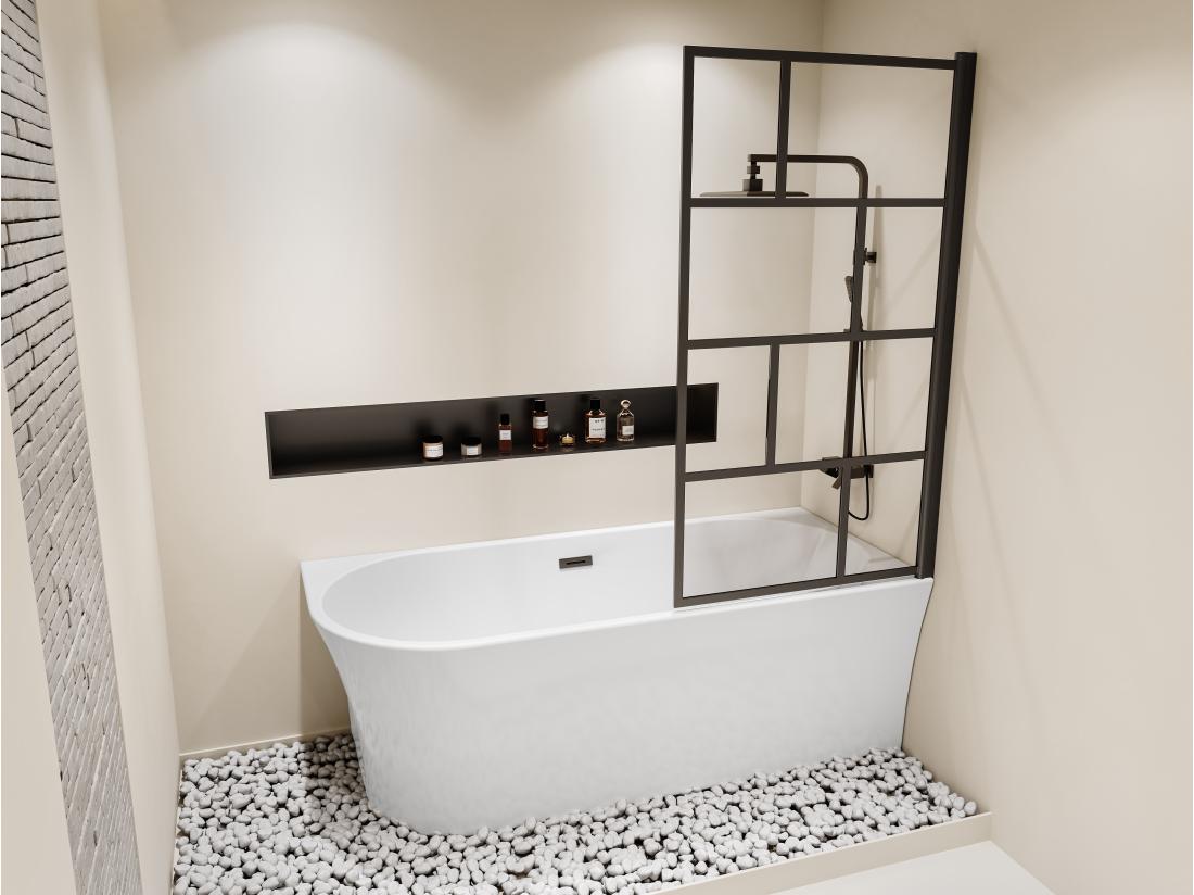 vente unique Baignoire douche blanche avec pare baignoire pivotant - 201 L - Angle droit - PONTICOLA