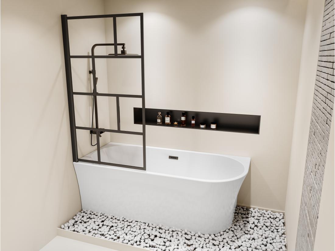 vente unique Baignoire douche blanche avec pare baignoire pivotant - 201 L - Angle gauche - PONTICOLA