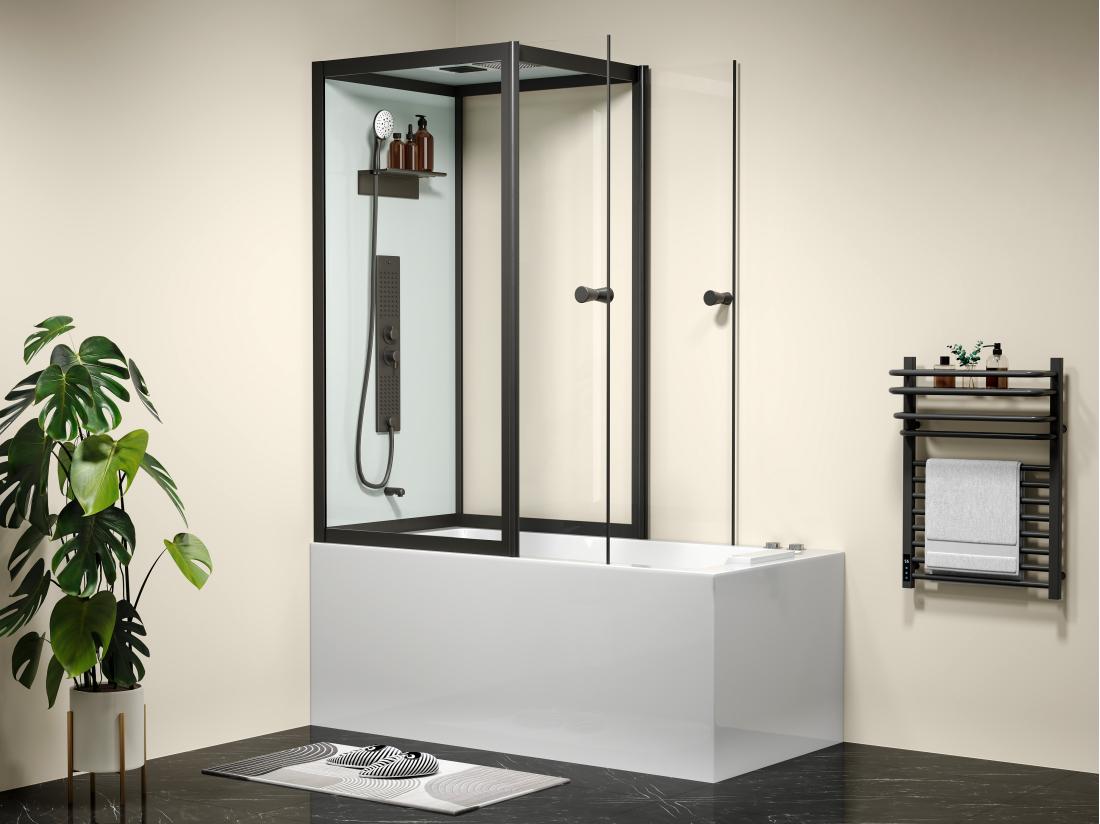 Vente Unique Baignoire Douche - Profilés Noirs - L150 X P75 X H215 Cm - 100 Microjets Et 6 Gros Jets - DARIA II