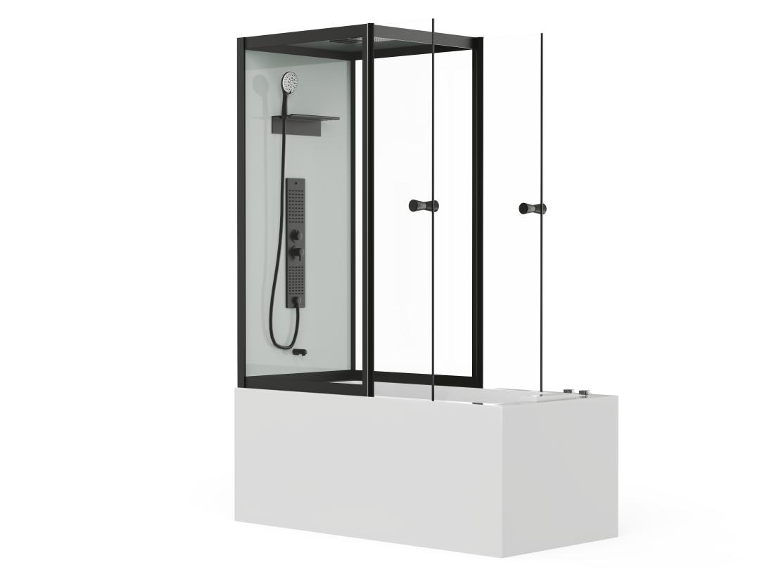 Vente Unique Baignoire Douche - Profilés Noirs - L150 X P75 X H215 Cm - 100 Microjets Et 6 Gros Jets - DARIA II