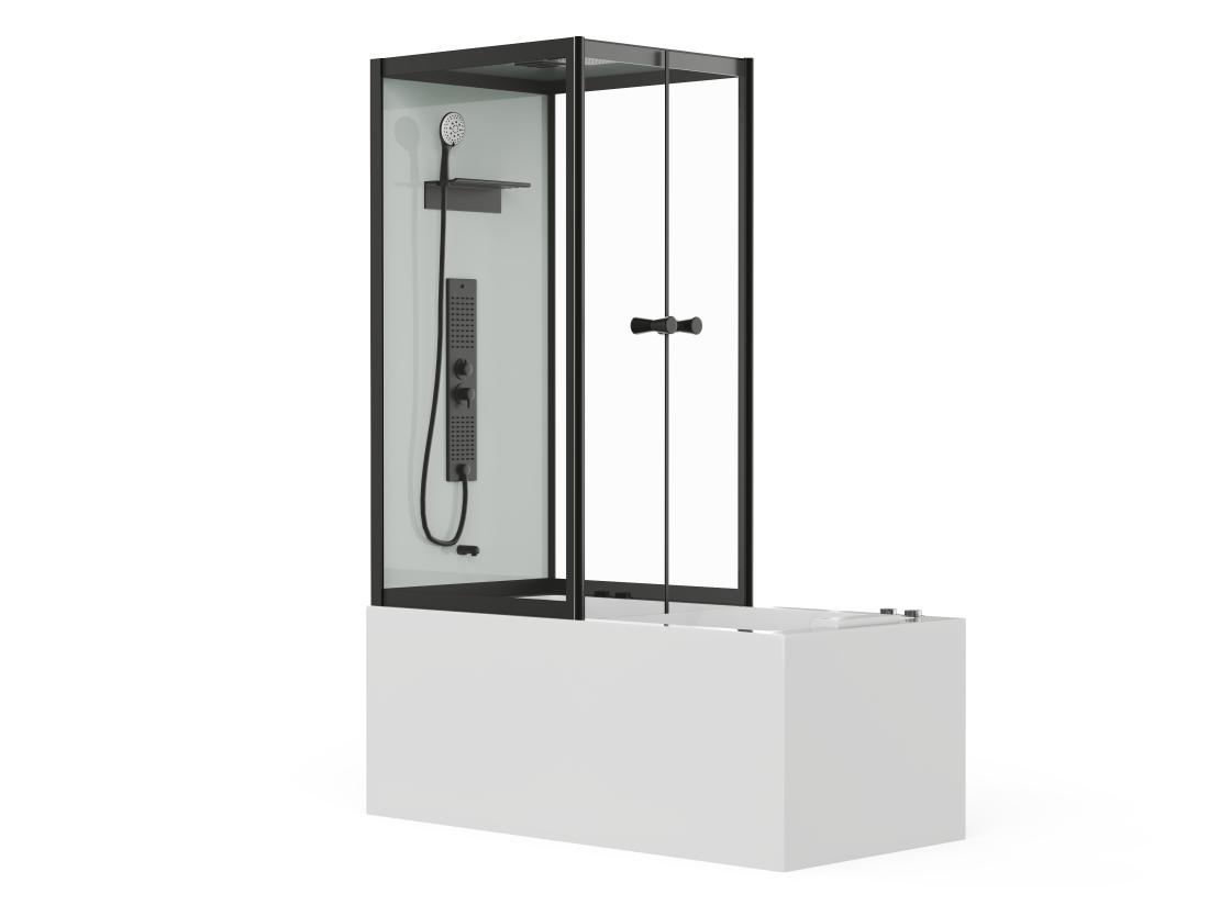 Vente Unique Baignoire Douche - Profilés Noirs - L150 X P75 X H215 Cm - 100 Microjets Et 6 Gros Jets - DARIA II