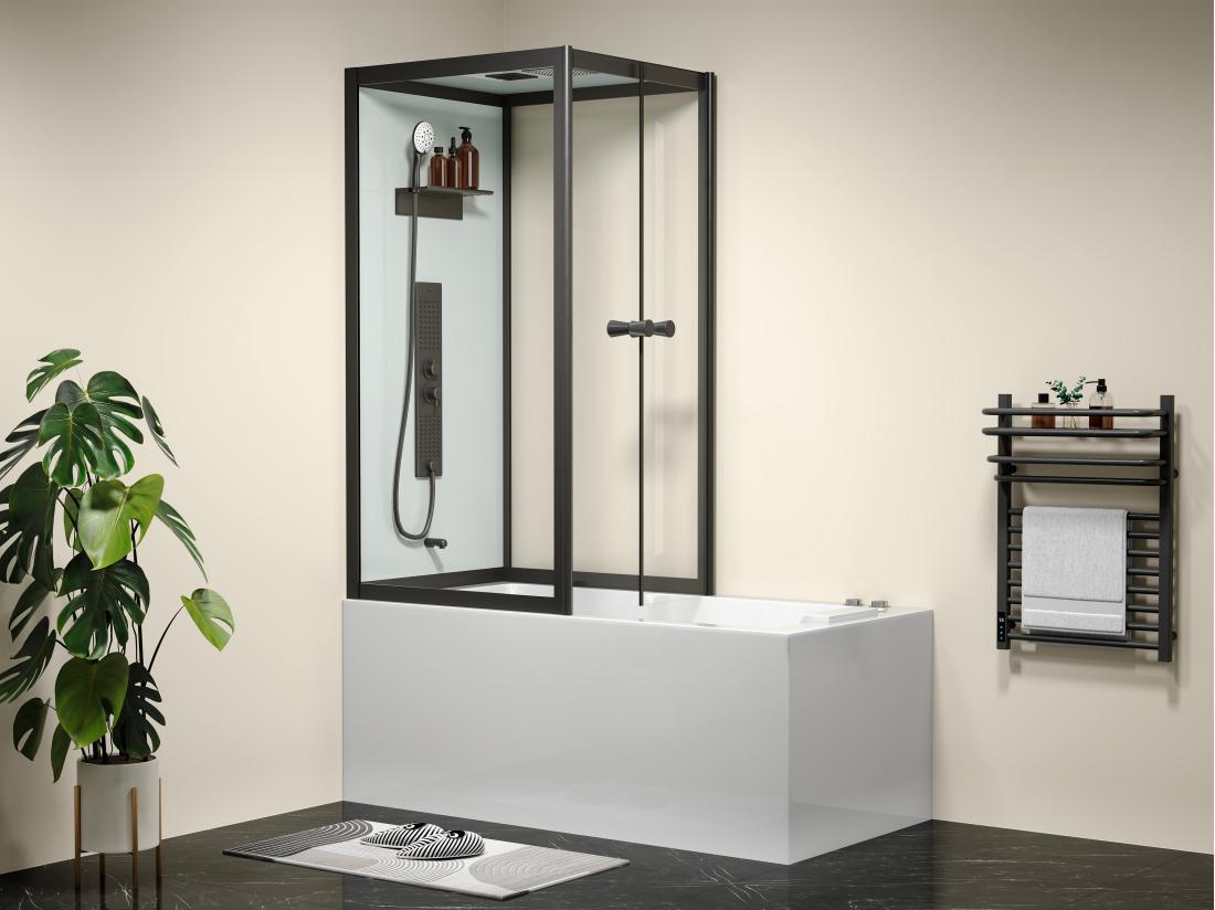vente unique Baignoire douche - Profilés noirs - L150 x P75 x H215 cm - 100 microjets et 6 gros jets - DARIA II